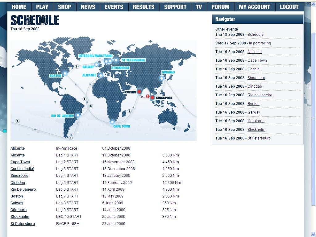 Volvo Ocean Race schedule - Volvo Ocean Race Game © SW